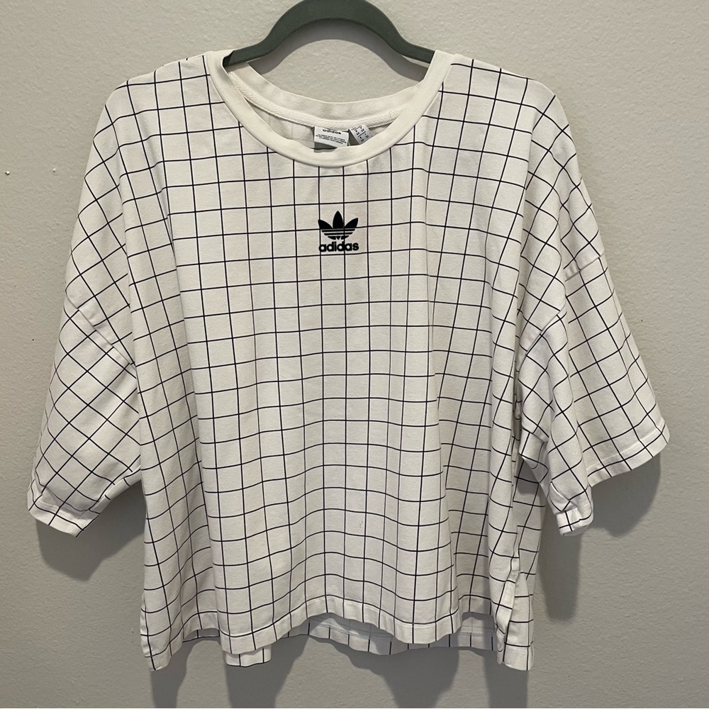 SOLD Adidas Originals white/black grid oversized drop shoulders t-shirt large - Picture 3 of 9